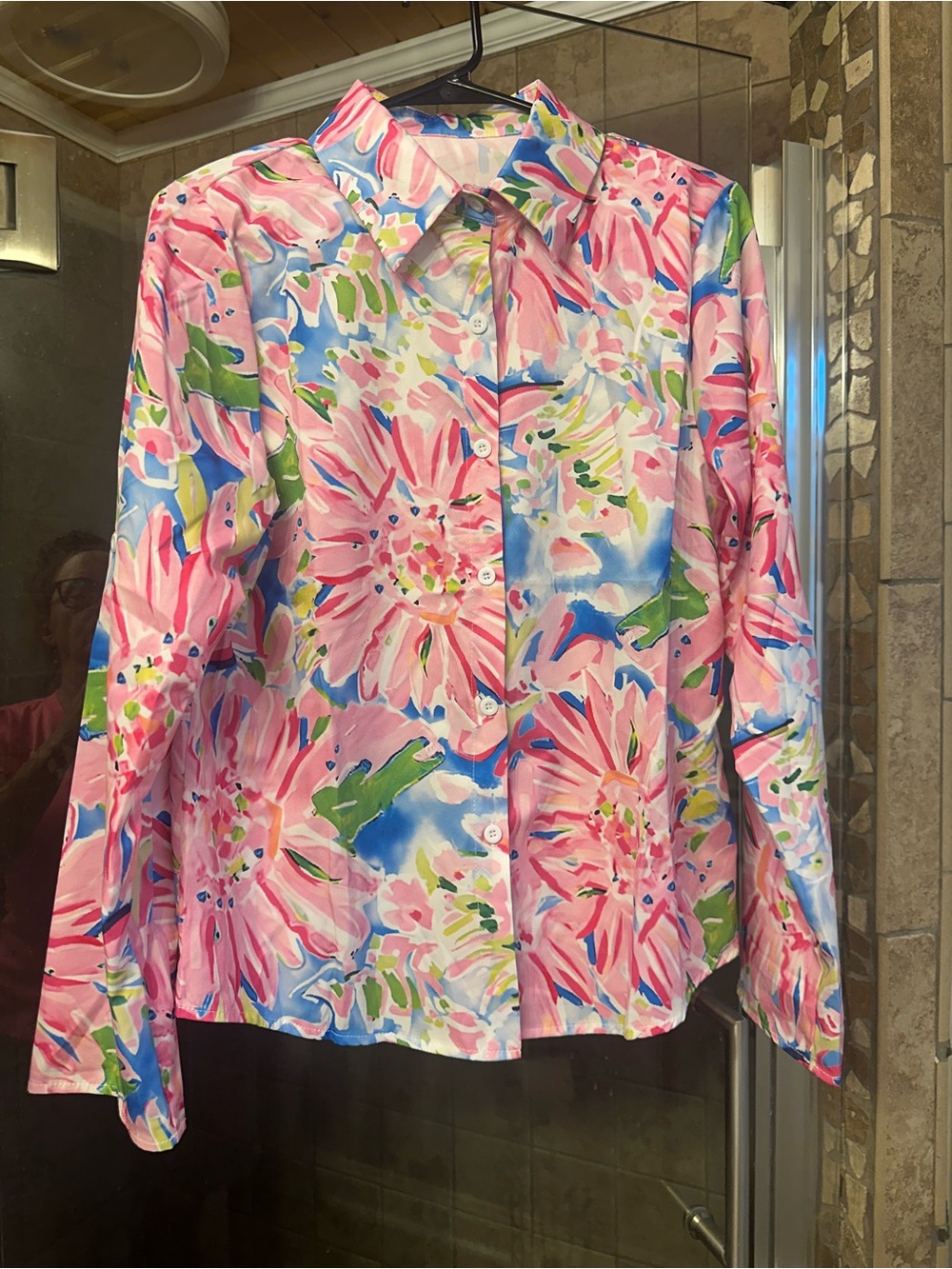 Floral Button-Front Women's Shirt - Pink Multicolor